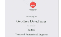 Geoff Sizer's Engineers Australia Fellowship certificate